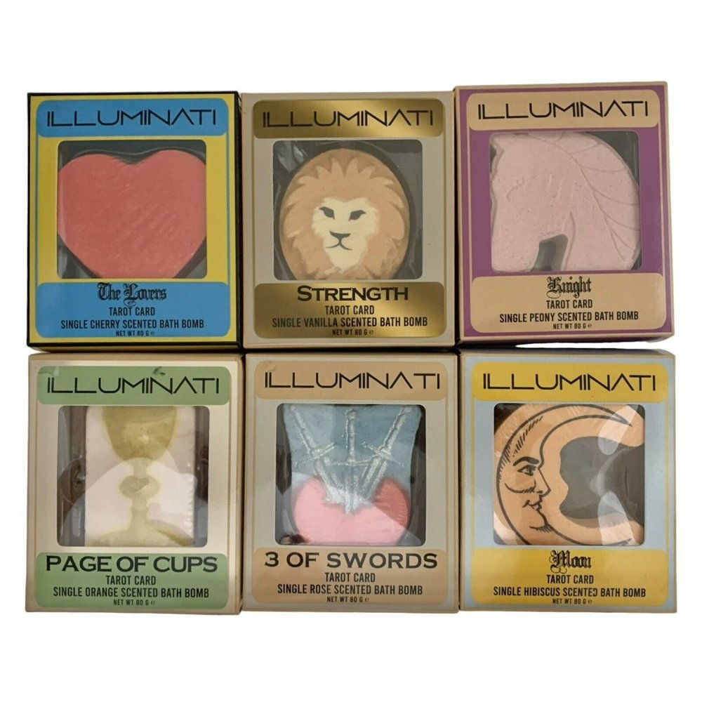 Full Set of 6 ILLUMINATI Tarot Card Scented‎ Bath Bombs Moon Strength The Lovers
